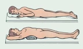 Body position with pain in the spine